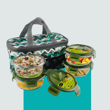 Glass Lunch Box- Set of 4 - ROUND - 400 ML